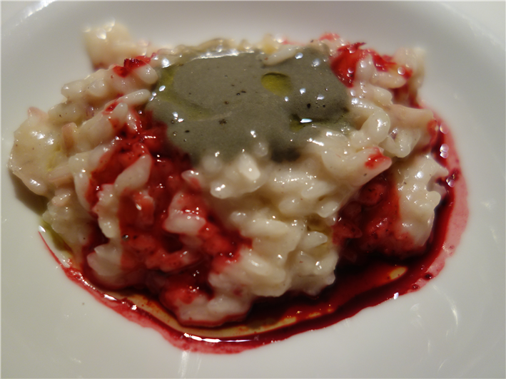 risotto with beetroot and squid liver